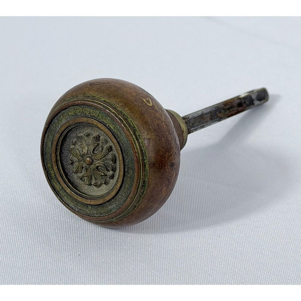 Antique 1890s Brass Rosette Passage Door Knob Spindle Restoration Victorian DIY
